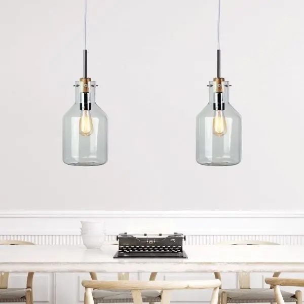 HOLBECK.17 Scandi Clear Glass and Timber Pendant