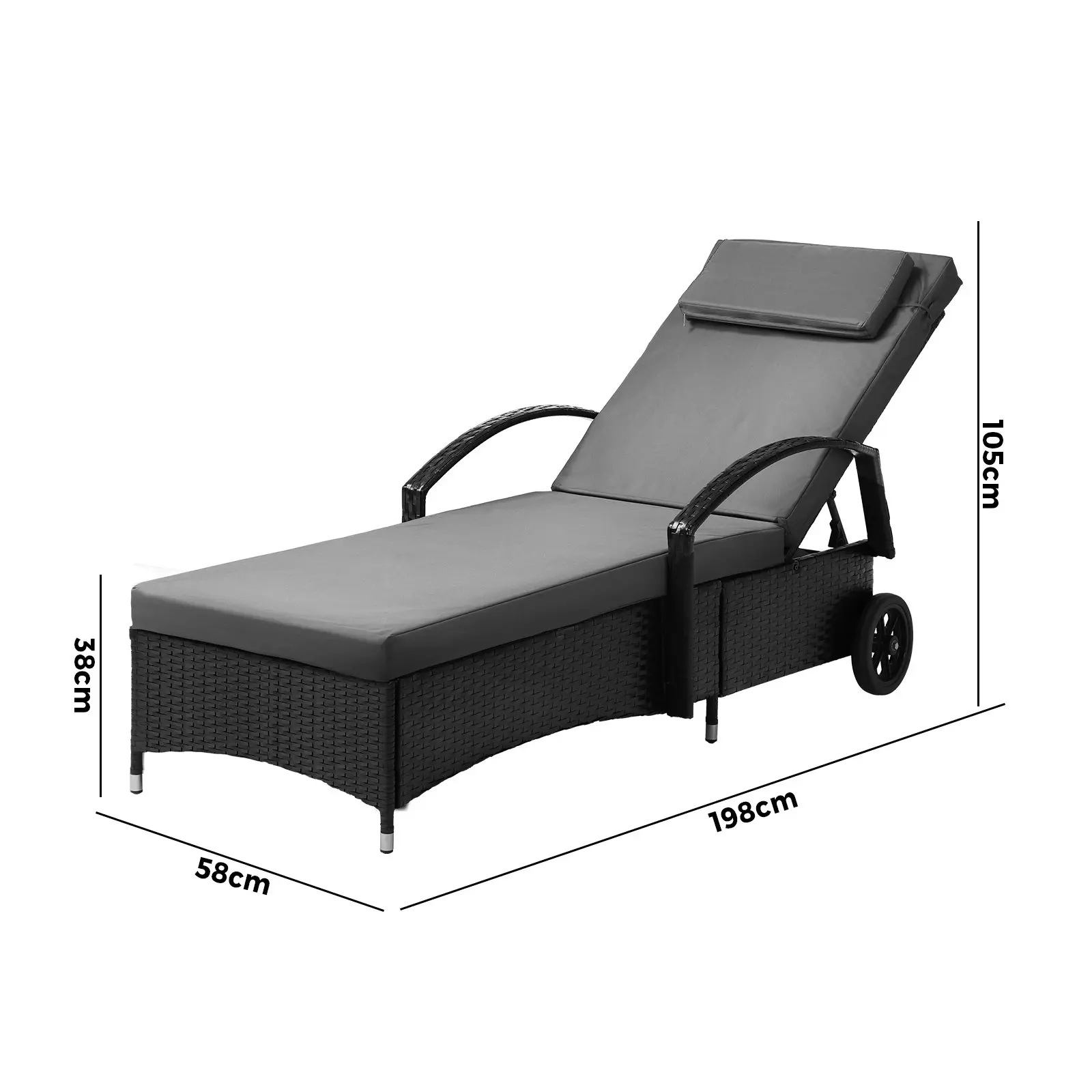 Livsip Wheeled Sun Lounger Day Bed Outdoor Setting Patio Furniture Black