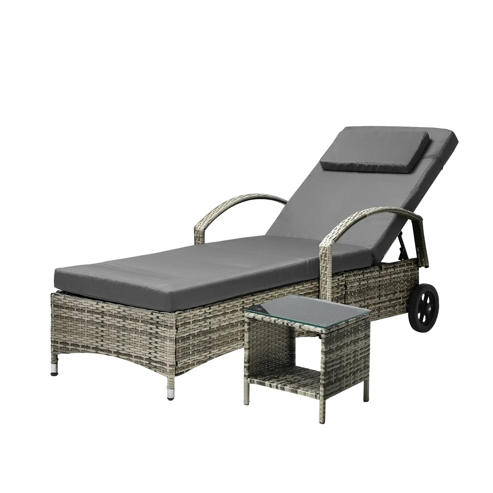 Livsip Sun Lounger Wheeled Day Bed with Table Patio Outdoor Setting Furniture