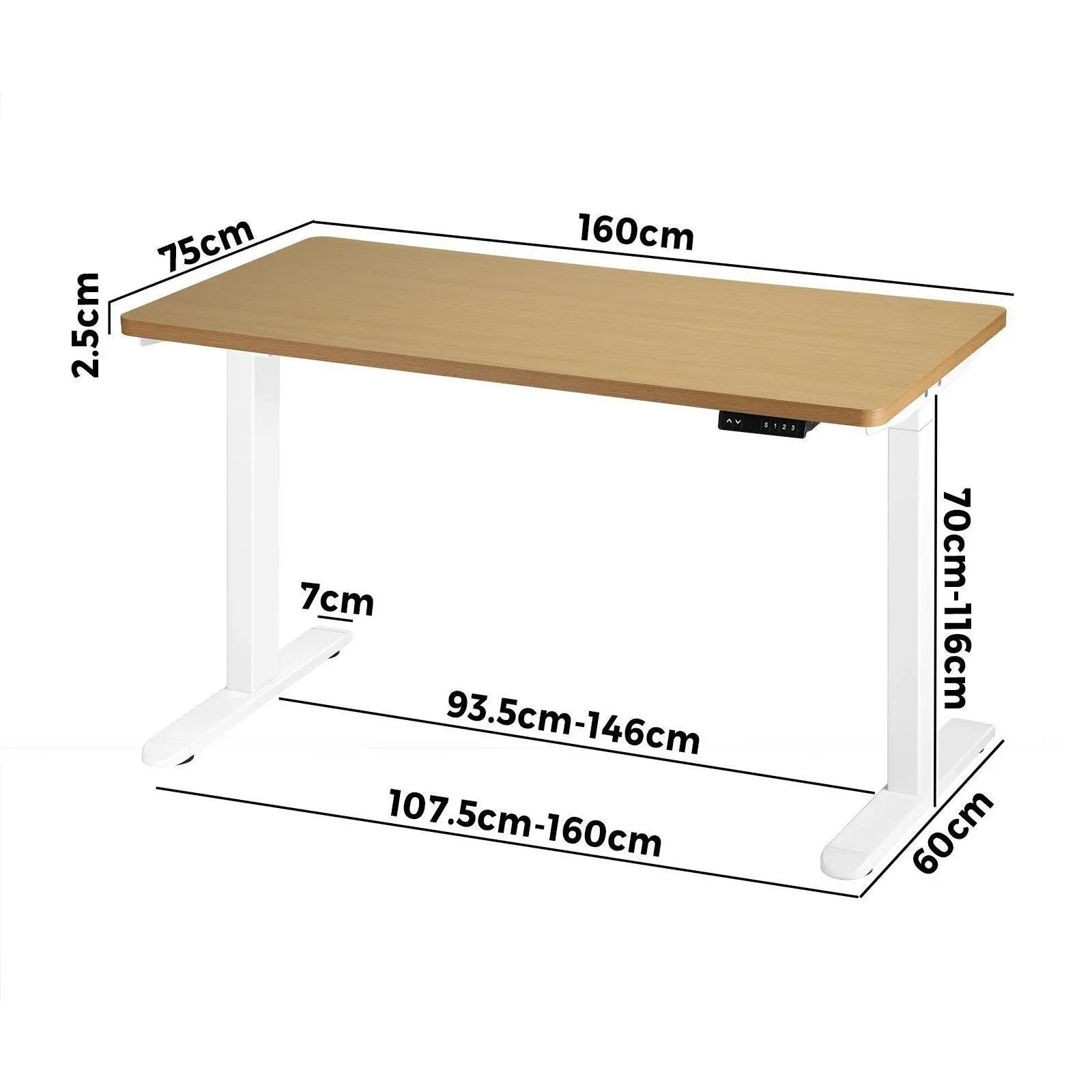 Oikiture 160CM Electric Standing Desk Dual Motor Height Adjustable Motorised Sit Stand Desk Rise OAK