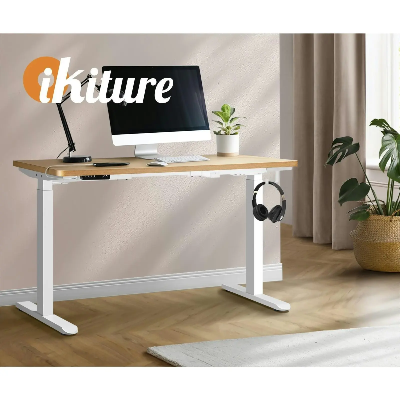 Oikiture 160CM Electric Standing Desk Dual Motor Height Adjustable Motorised Sit Stand Desk Rise OAK