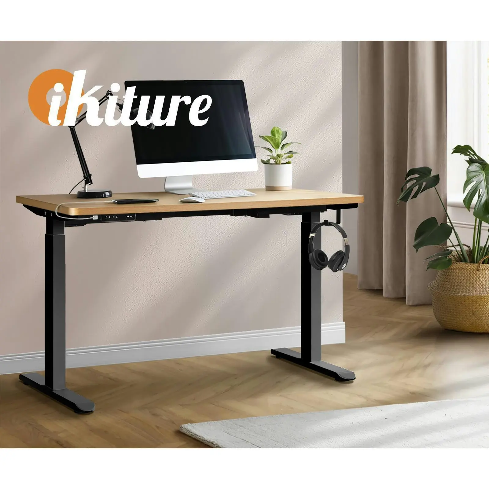 Oikiture 160CM Electric Standing Desk Dual Motor Height Adjustable Motorised Sit Stand Desk Rise OAK