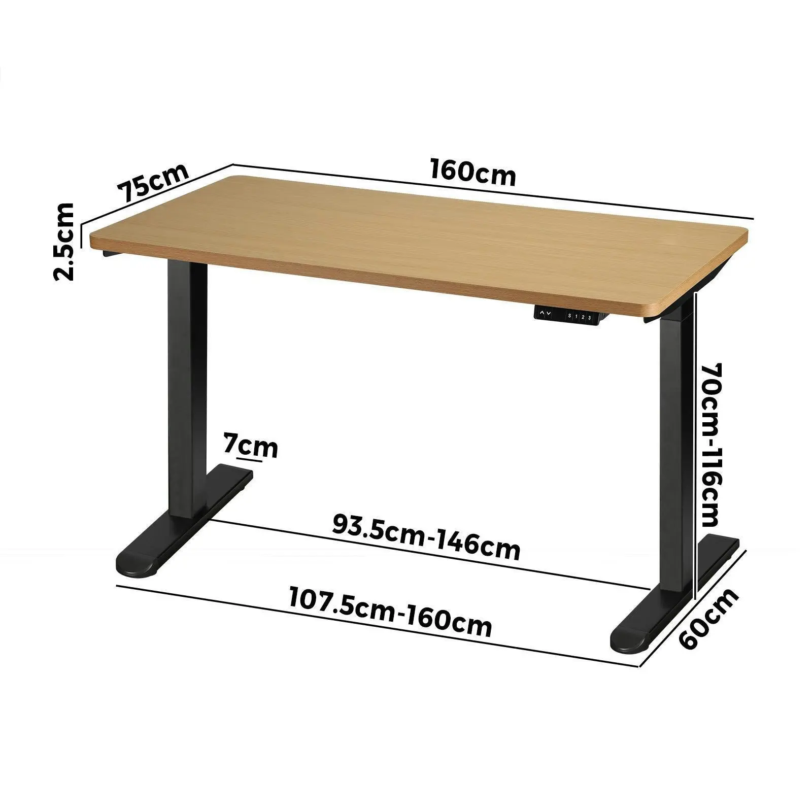 Oikiture 160CM Electric Standing Desk Dual Motor Height Adjustable Motorised Sit Stand Desk Rise OAK