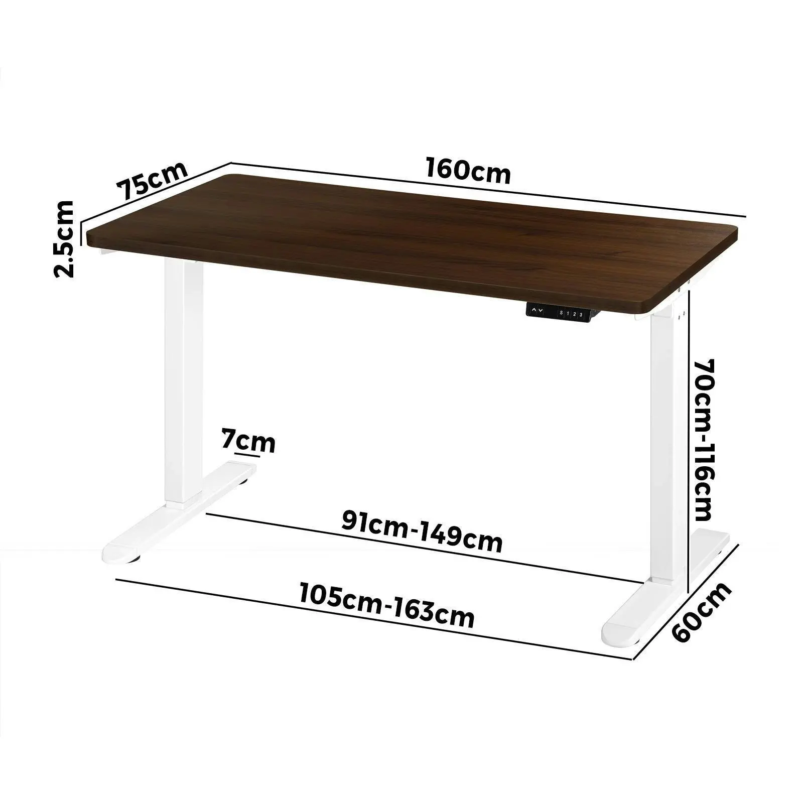 Oikiture 160cm Electric Standing Desk Single Motor Height Adjustable Motorised Sit Stand Desk Rise Walnut