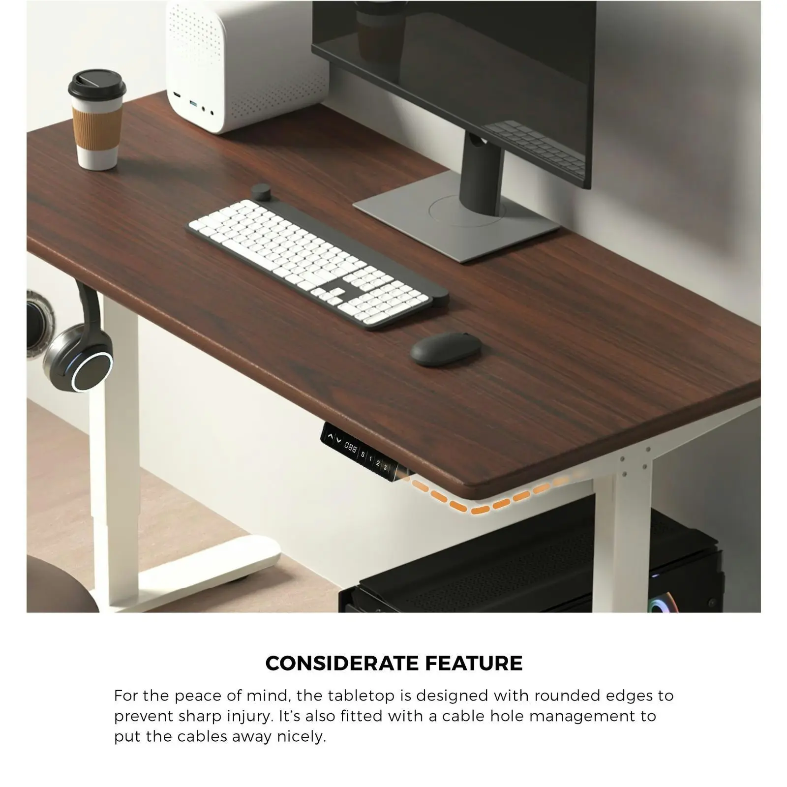 Oikiture 160cm Electric Standing Desk Single Motor Height Adjustable Motorised Sit Stand Desk Rise Walnut