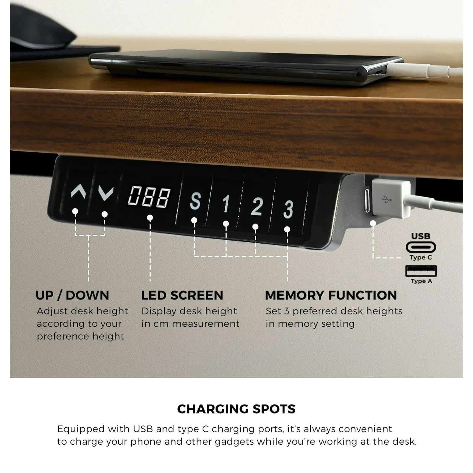 Oikiture 160cm Electric Standing Desk Single Motor Black Frame Walnut Desktop