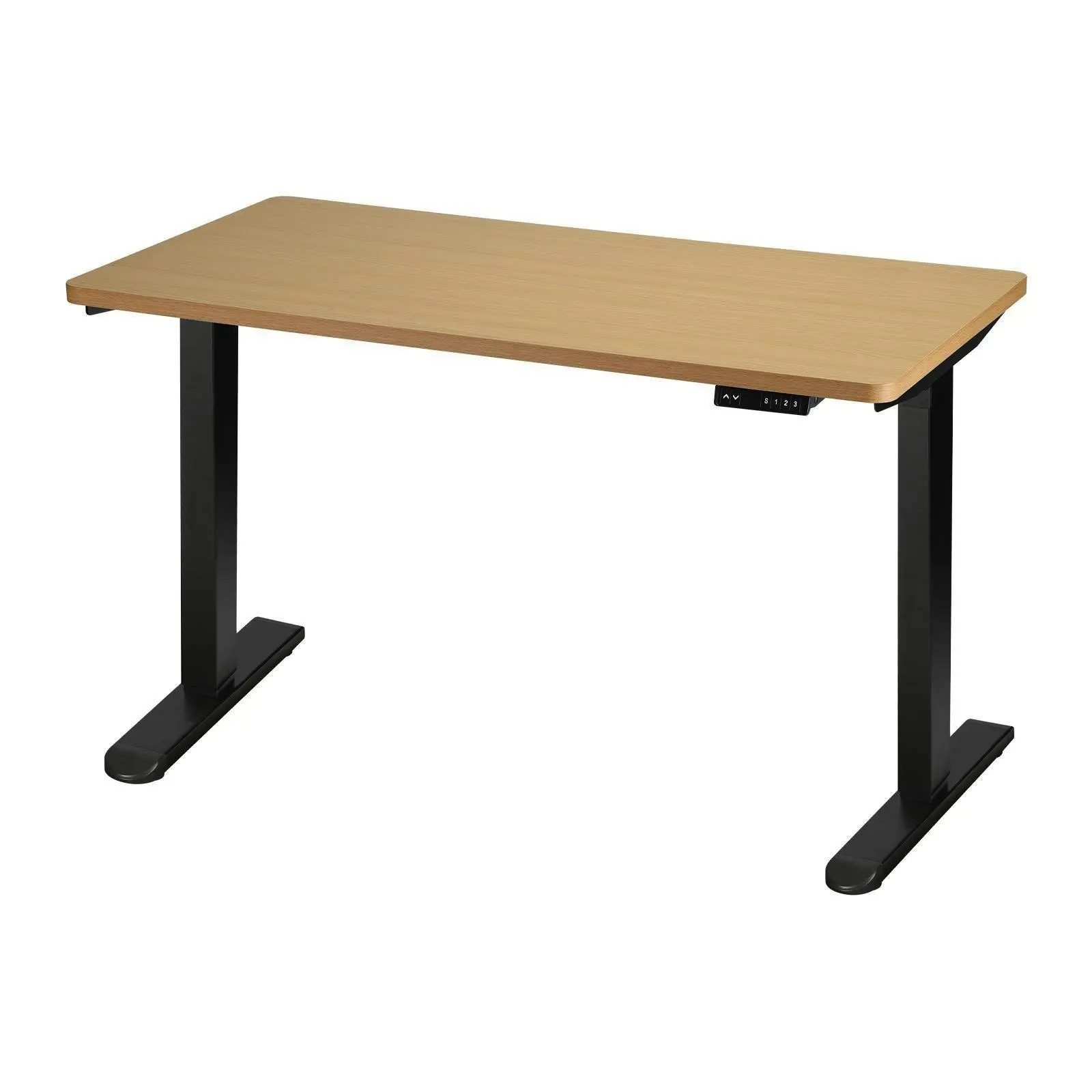 Oikiture 160cm Electric Standing Desk Single Motor Black Frame OAK Desktop