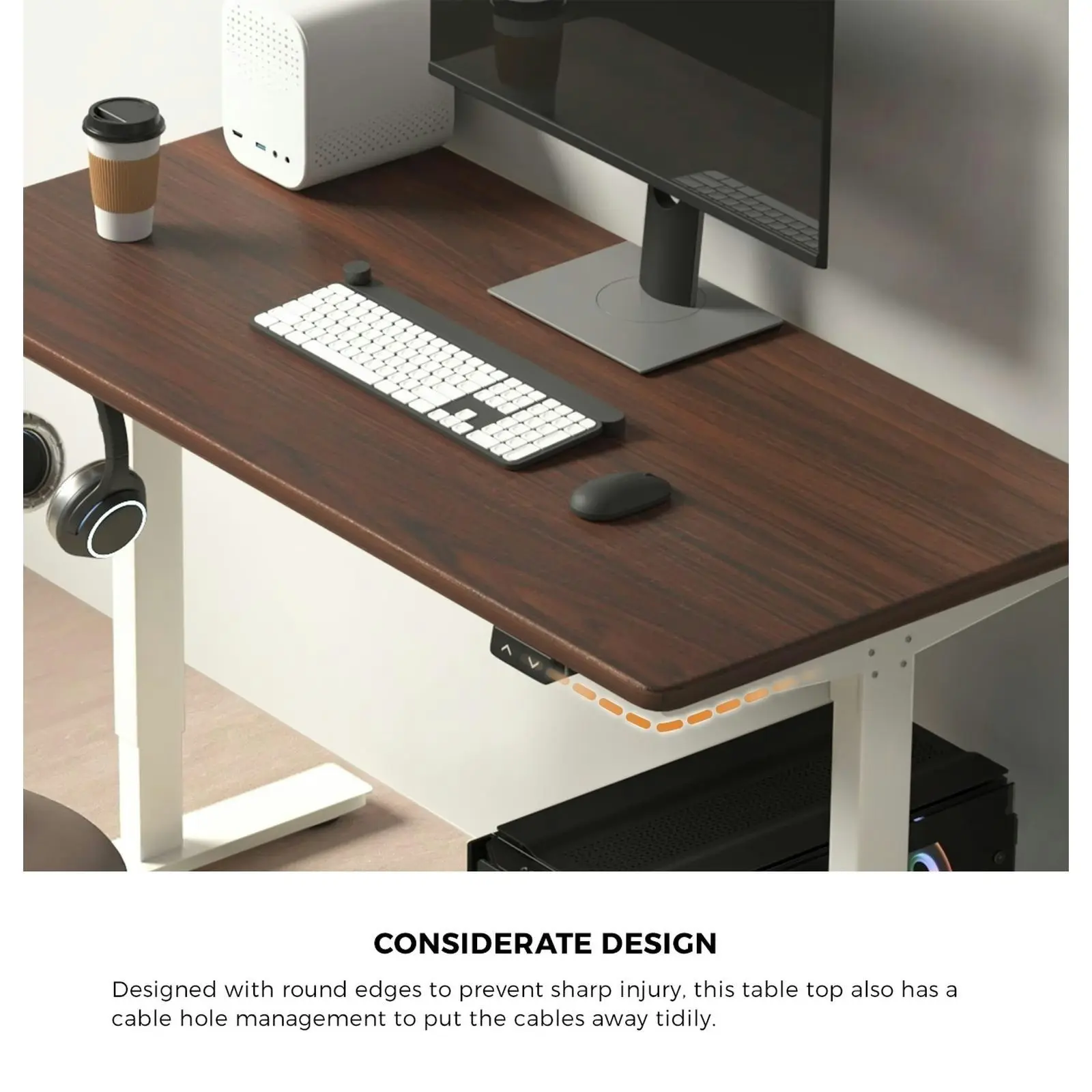 Oikiture 160cm Desk Top Electric Desk Board Computer Table Walnut