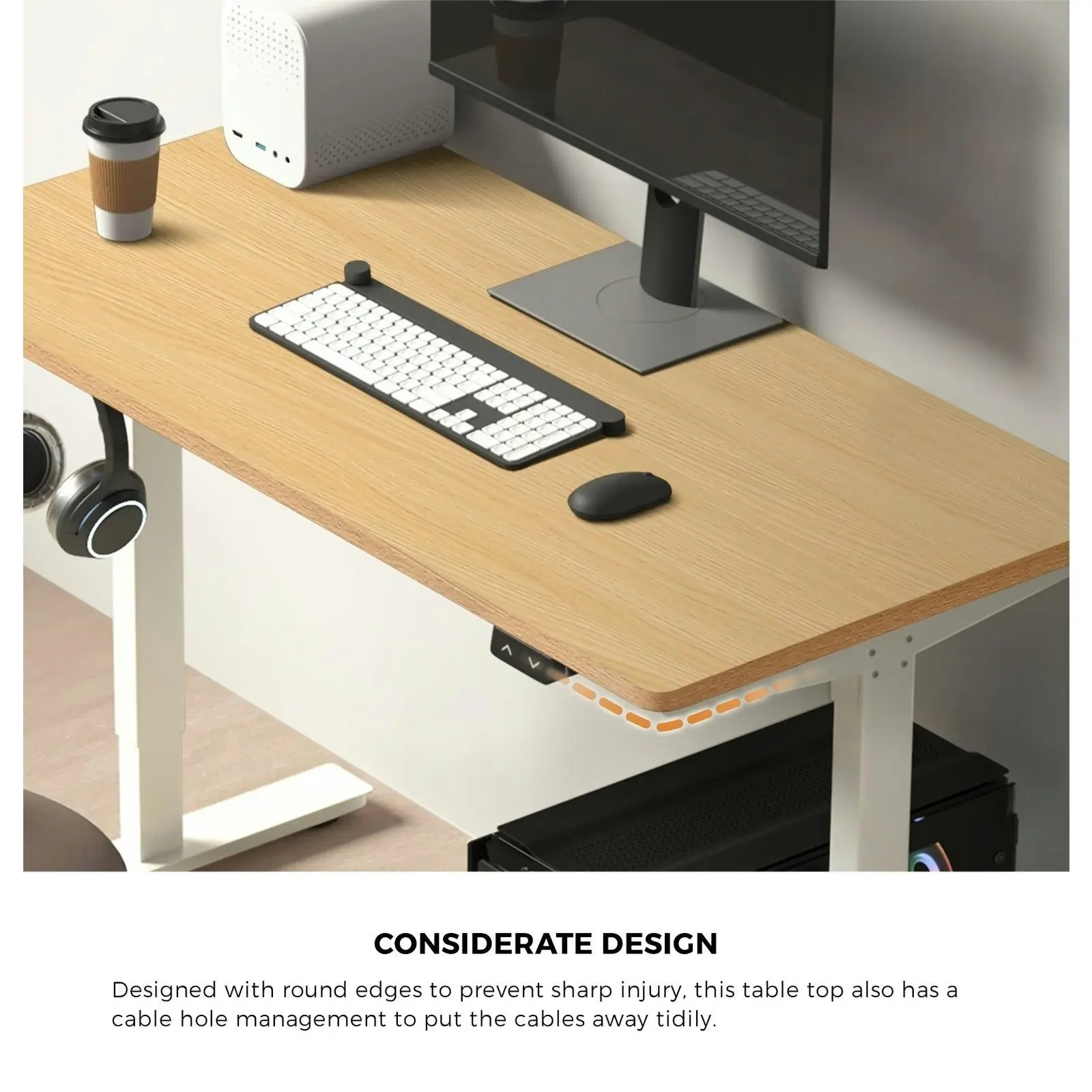 Oikiture 160cm Desk Top Electric Desk Board Computer Table OAK