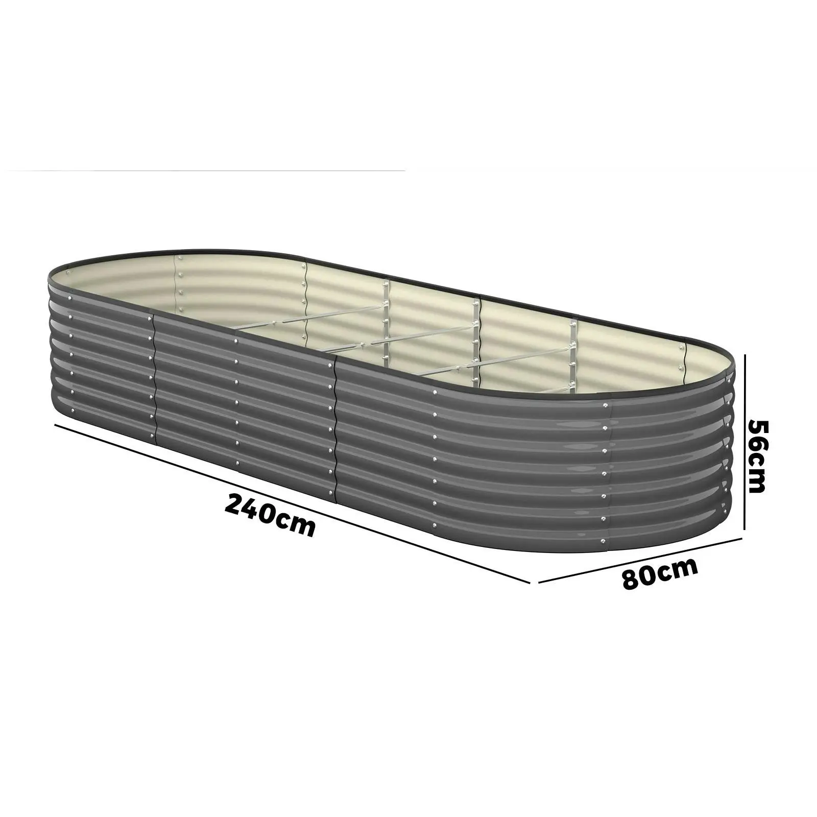 Livsip x4 Raised Garden Bed Kit Planter Oval Galvanised Steel 240cmX80cmX56cm