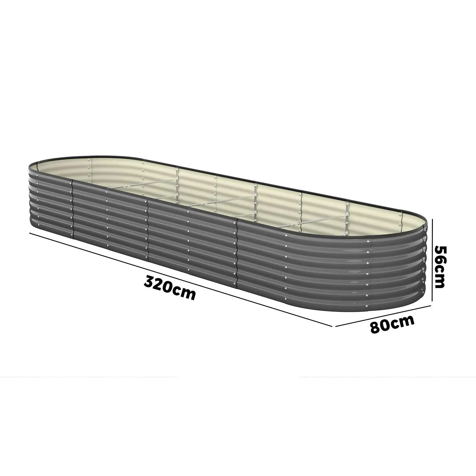 Livsip x3 Raised Garden Bed Kit Planter Oval Galvanised Steel 320cmX80cmX56cm