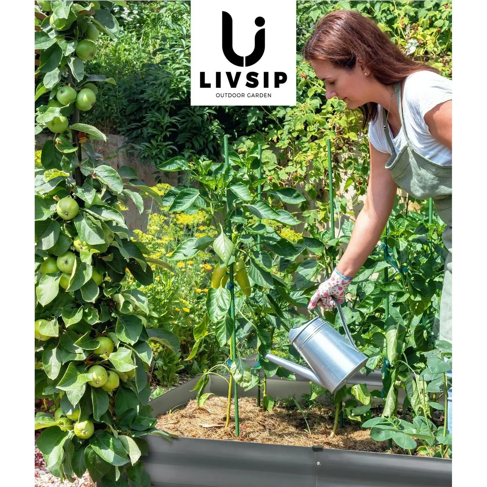 Livsip x4 Garden Bed Garden Fence Raised Planter Galvanised Steel 210x90x30CM