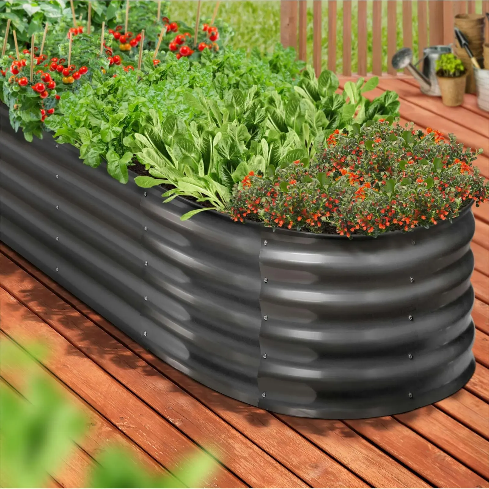 Livsip x2 Galvanised Raised Garden Bed Steel Instant Planter Oval 240X80X42CM