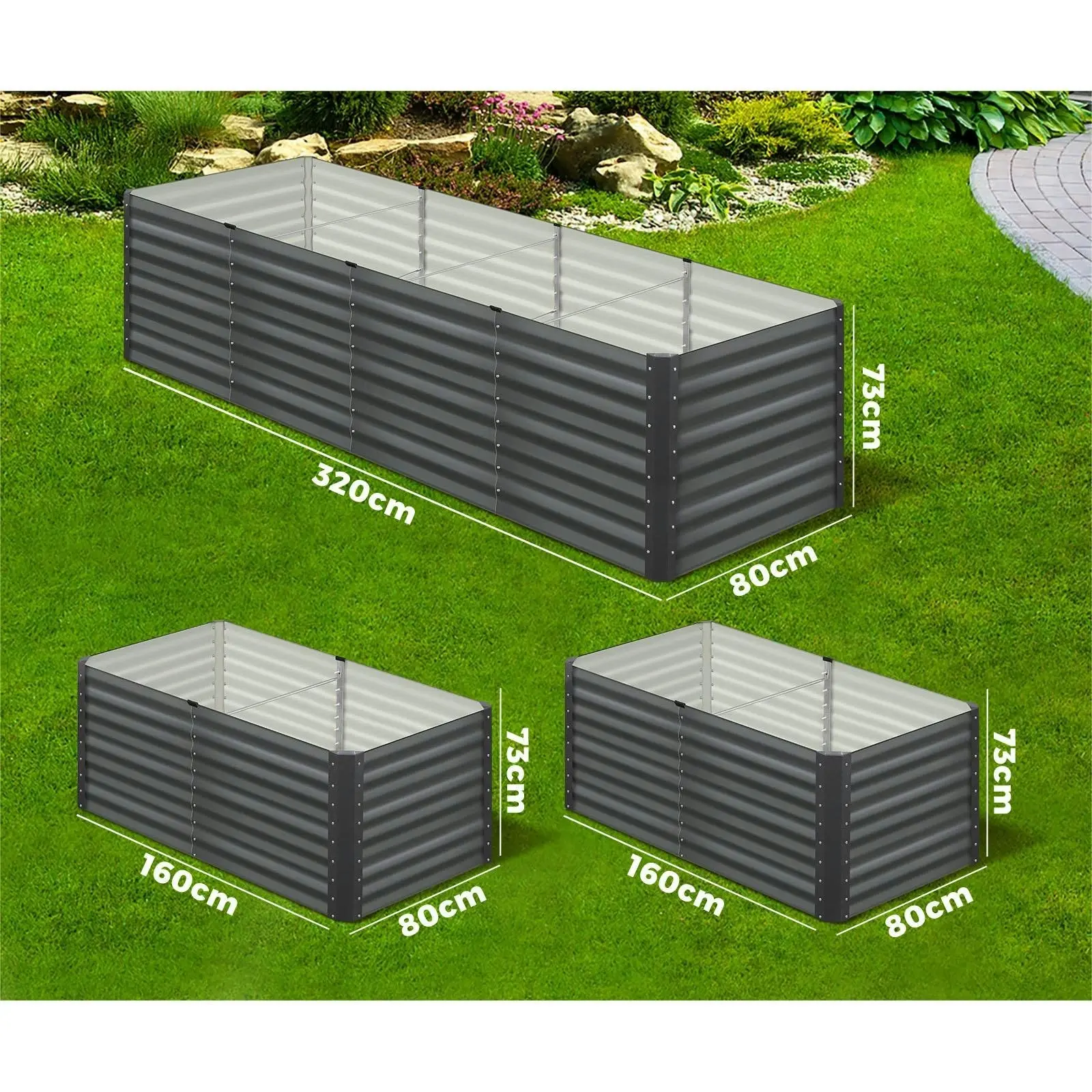 Livsip x2 Raised Garden Bed Kit Instant Planter Galvanised Steel 320x80x73CM