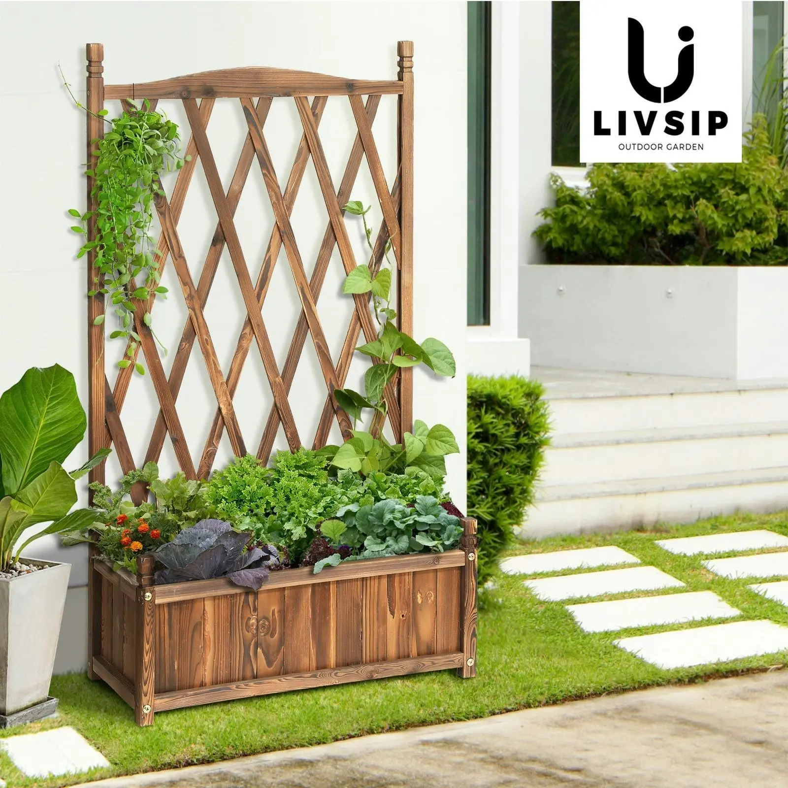 Livsip x2 Raised Garden Bed Wooden Planter Box Vegetables Outdoor 64x115cm