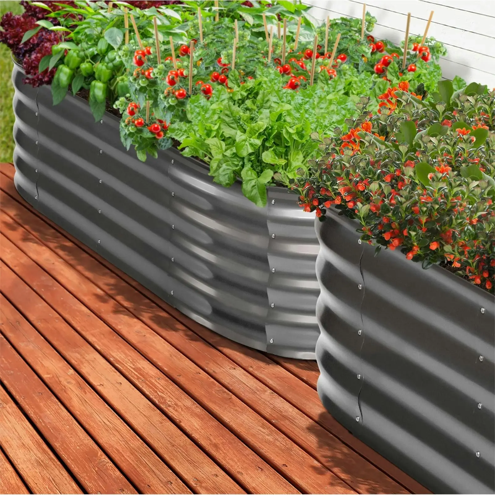 Livsip x2 Garden Bed Oval Galvanised Raised Steel Vegetable Planter 160X80X42CM