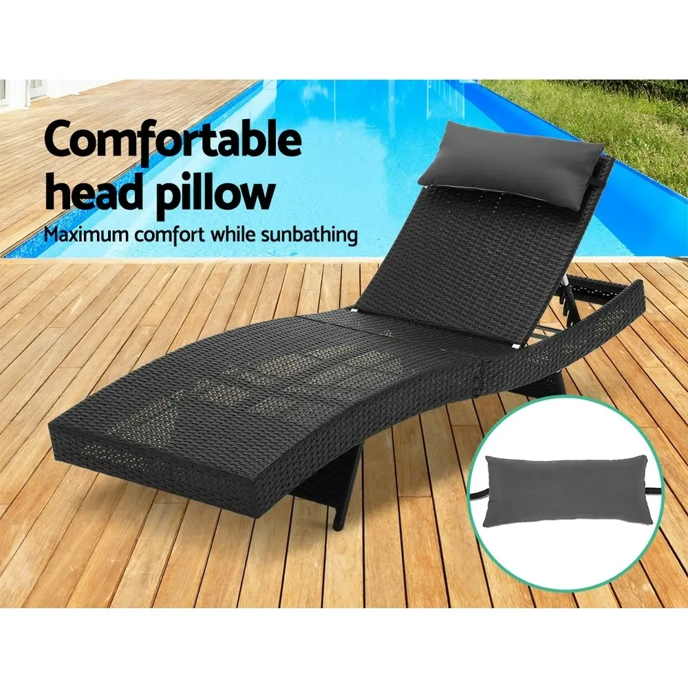 Gardeon Sun Lounge Wicker Lounger Outdoor Furniture Beach Chair Garden Adjustable Black