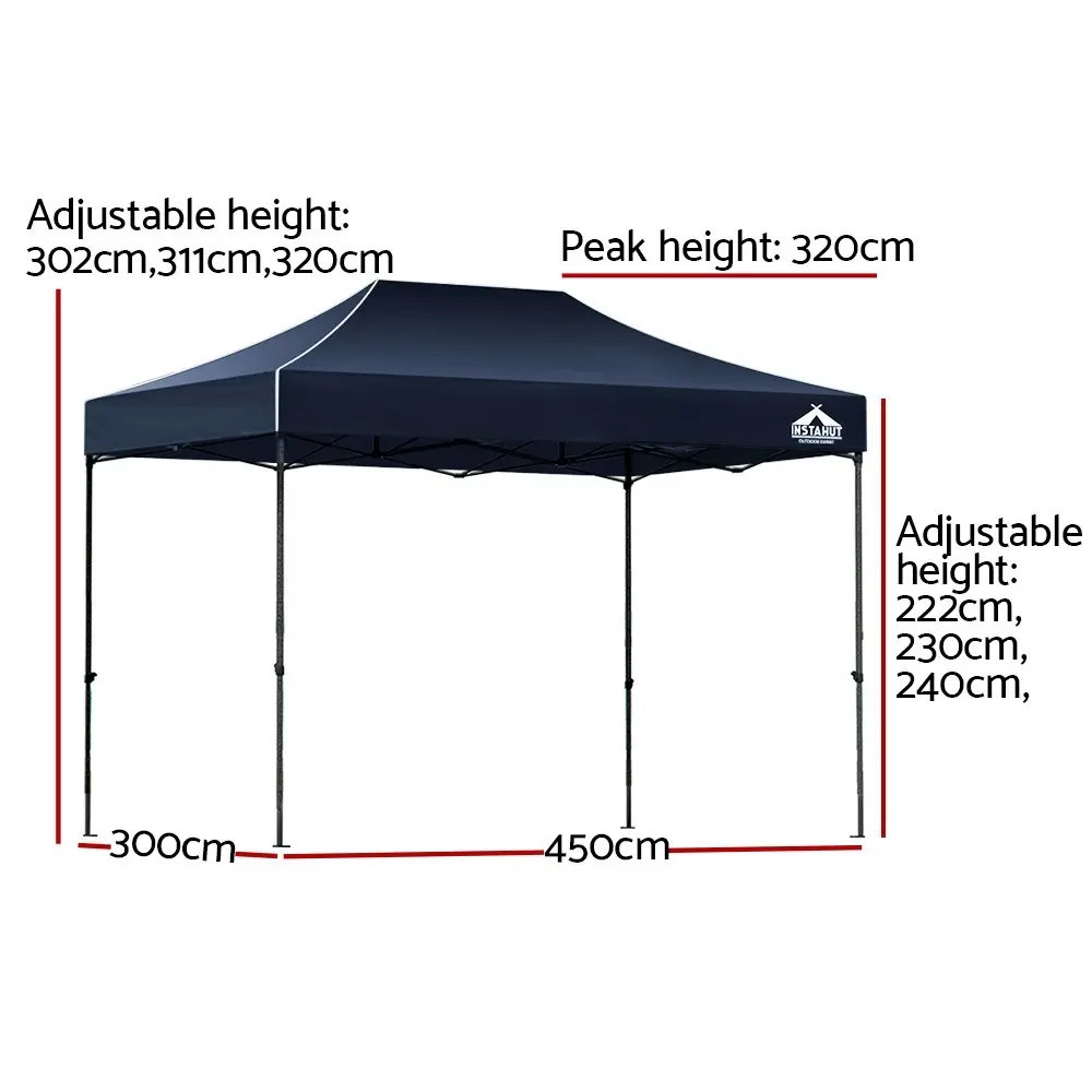 Instahut Gazebo Pop Up Marquee 3x4.5m Folding Tent Wedding Outdoor Camping Canopy Gazebos Shade Navy