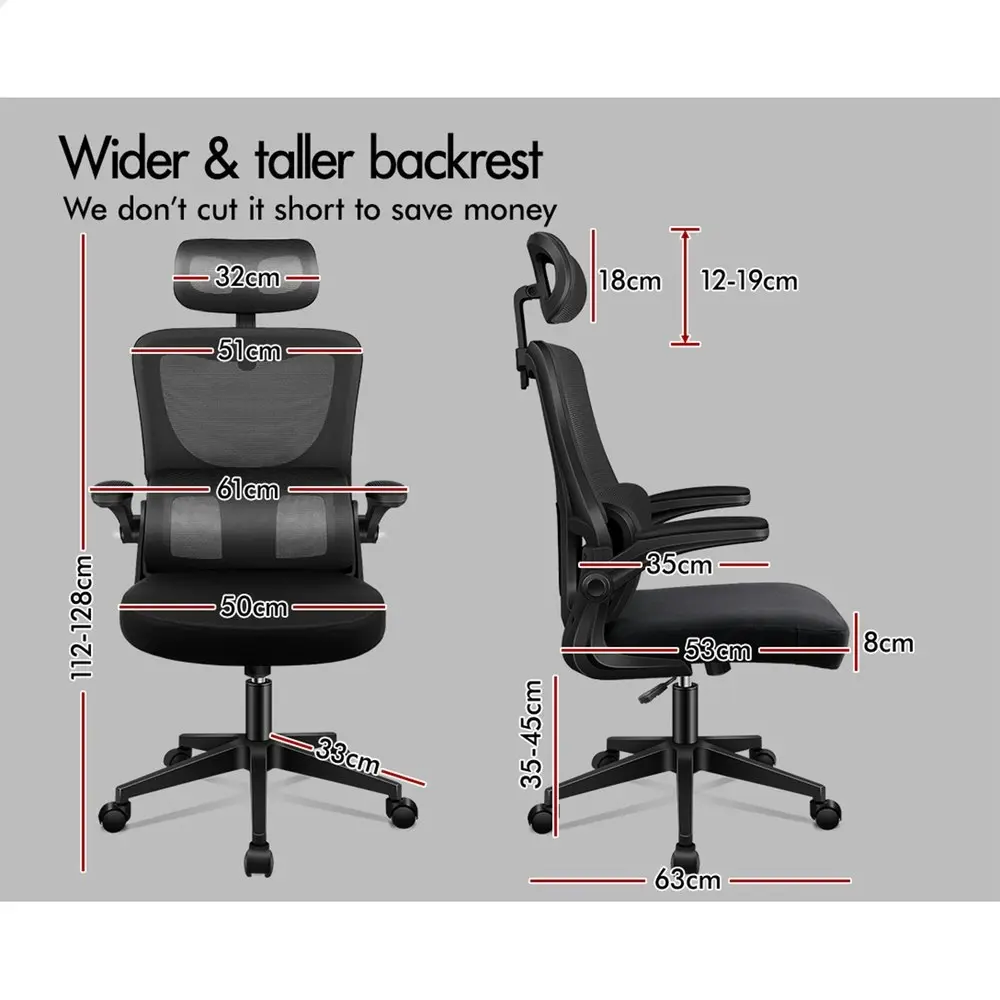 Alfordson Headrest Adjustable Mesh Office Chair with Flip-up Arms All Black