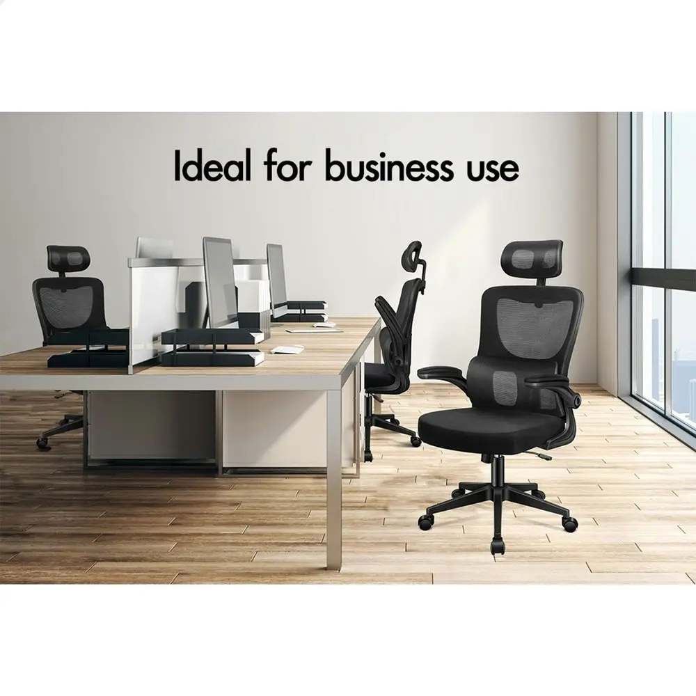 Alfordson Headrest Adjustable Mesh Office Chair with Flip-up Arms All Black