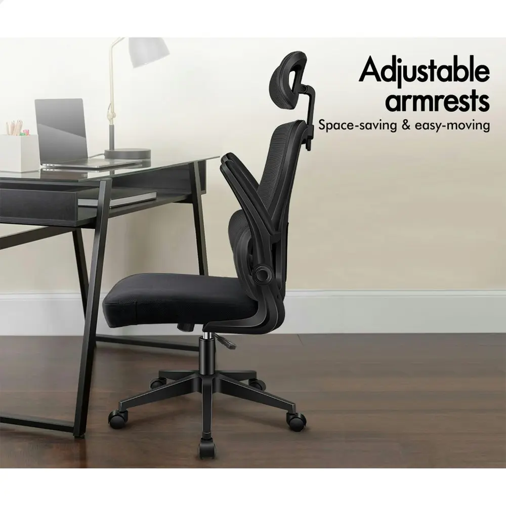 Alfordson Headrest Adjustable Mesh Office Chair with Flip-up Arms All Black