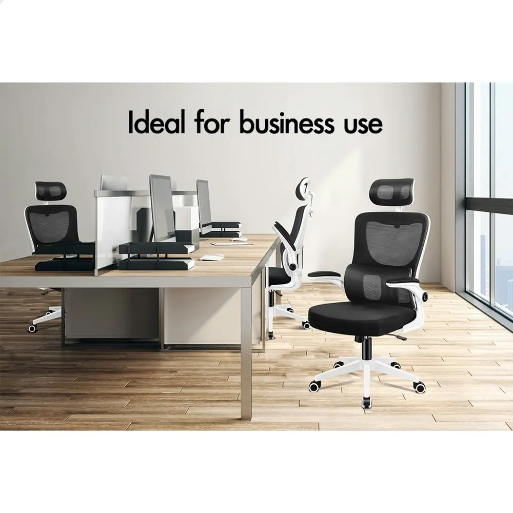 Alfordson Headrest Adjustable Mesh Office Chair with Flip-up Arms White Black