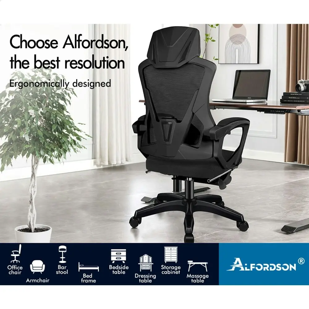 Alfordson Recline Mesh Office Chair with Footrest All Black