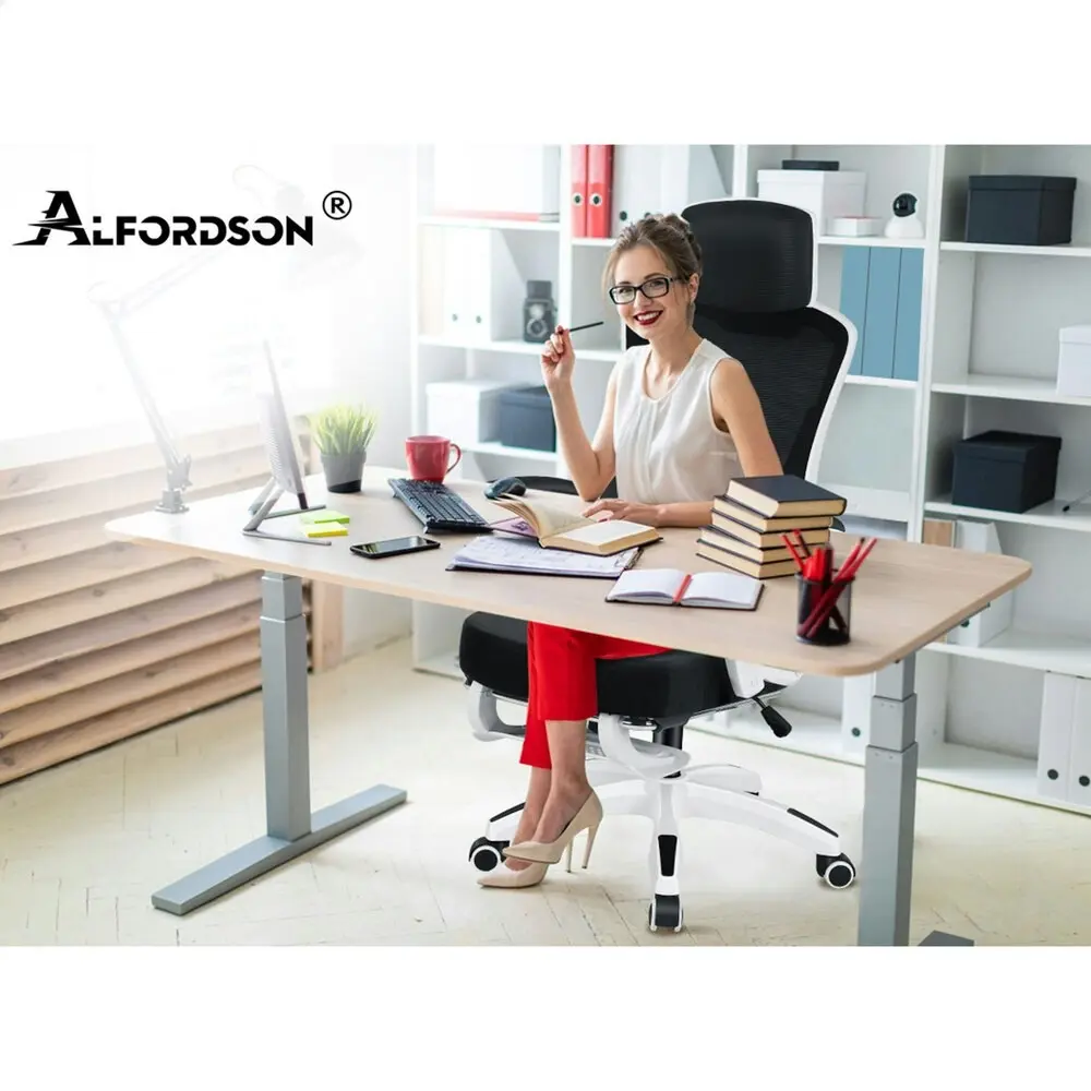 Alfordson Recline Mesh Office Chair with Footrest Black White