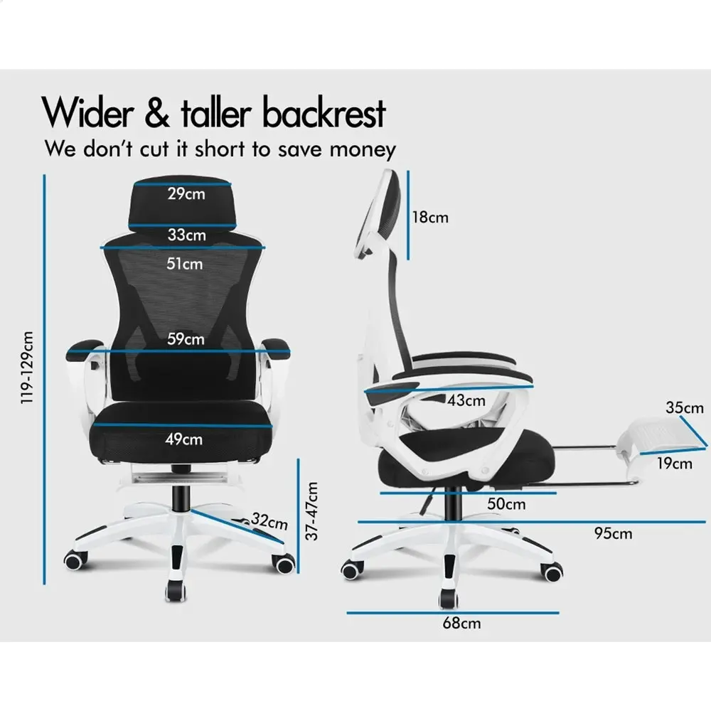 Alfordson Recline Mesh Office Chair with Footrest Black White