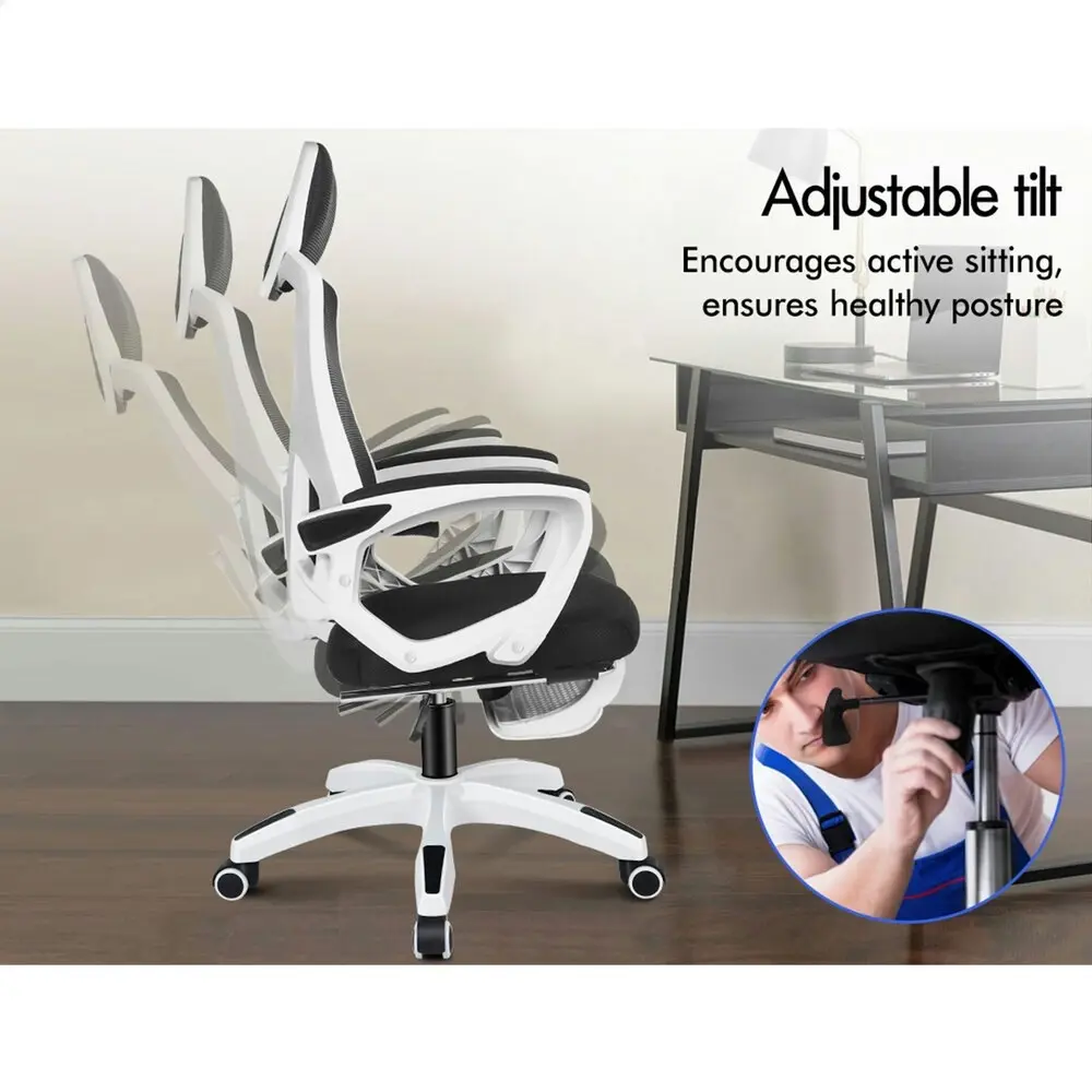 Alfordson Recline Mesh Office Chair with Footrest Black White