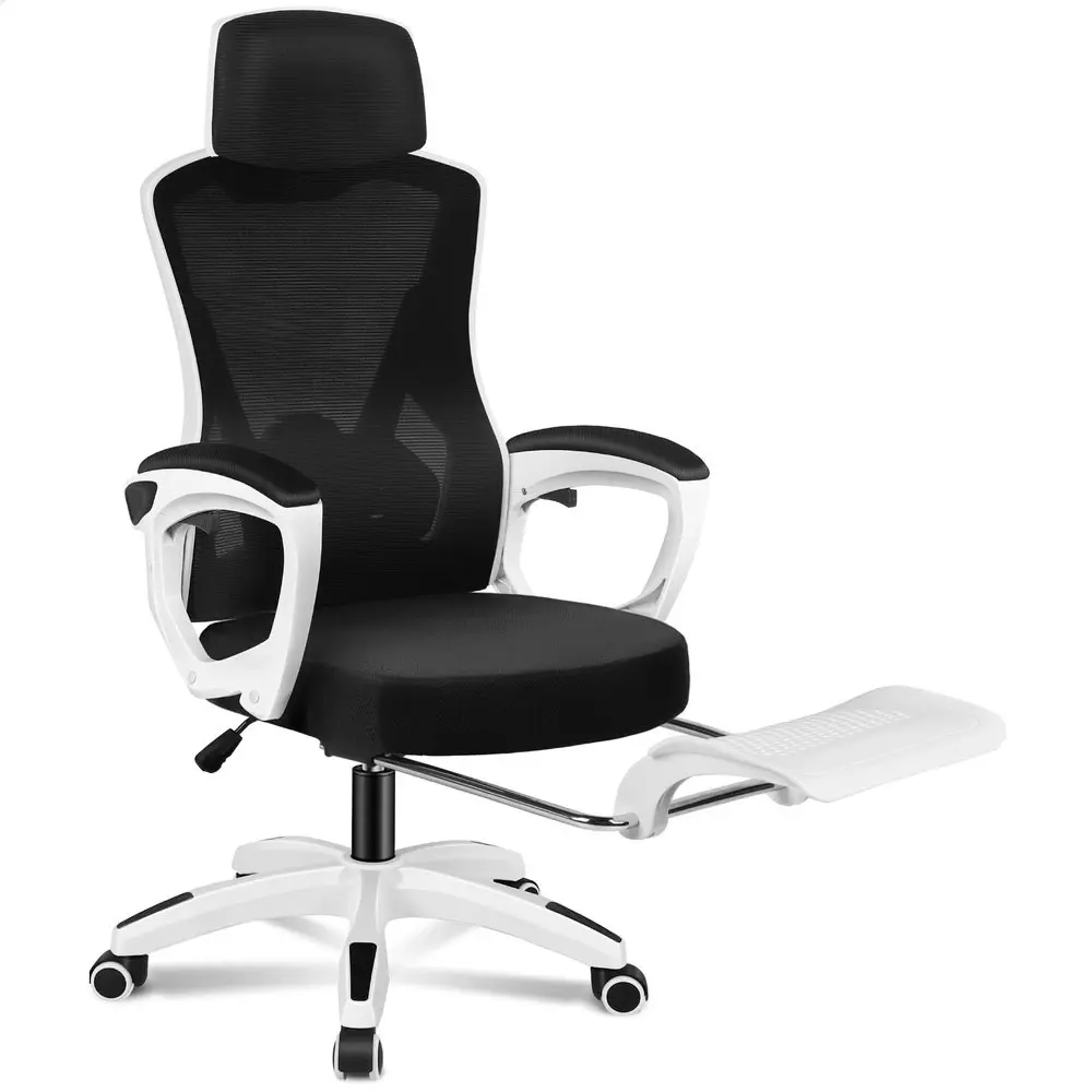 Alfordson Recline Mesh Office Chair with Footrest Black White