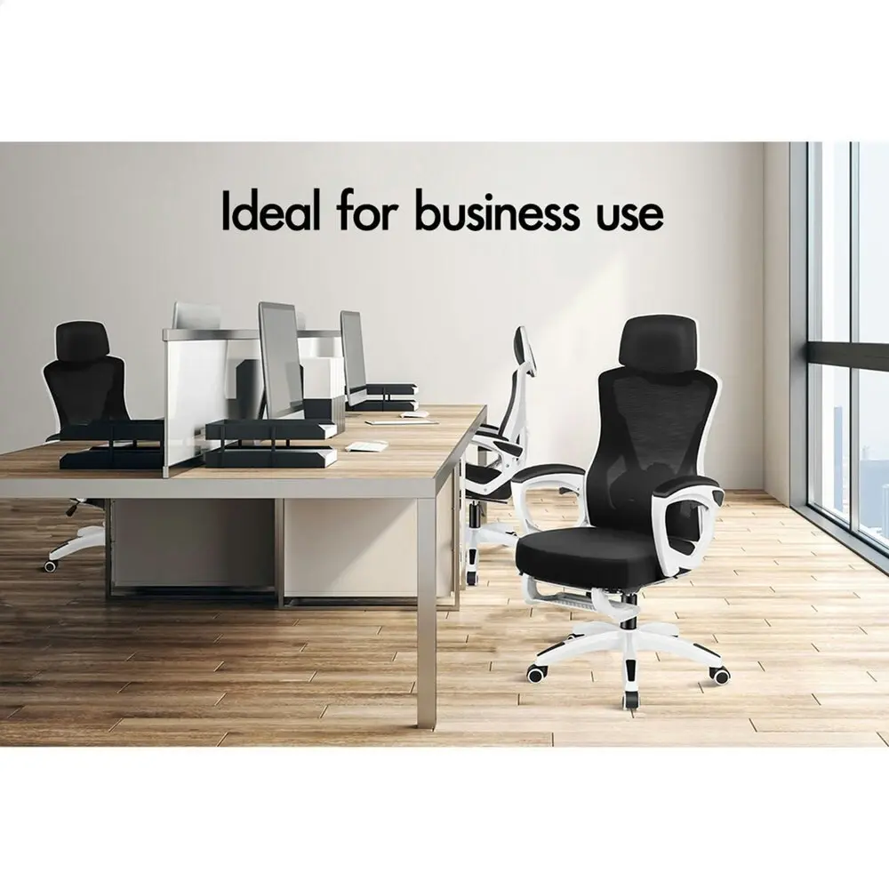 Alfordson Recline Mesh Office Chair with Footrest Black White