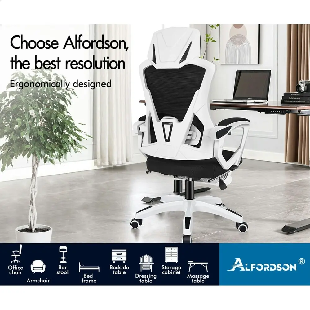 Alfordson Recline Mesh Office Chair with Footrest Black White