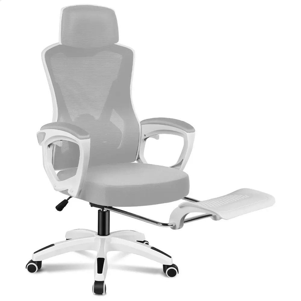 Alfordson Recline Mesh Office Chair with Footrest Grey White