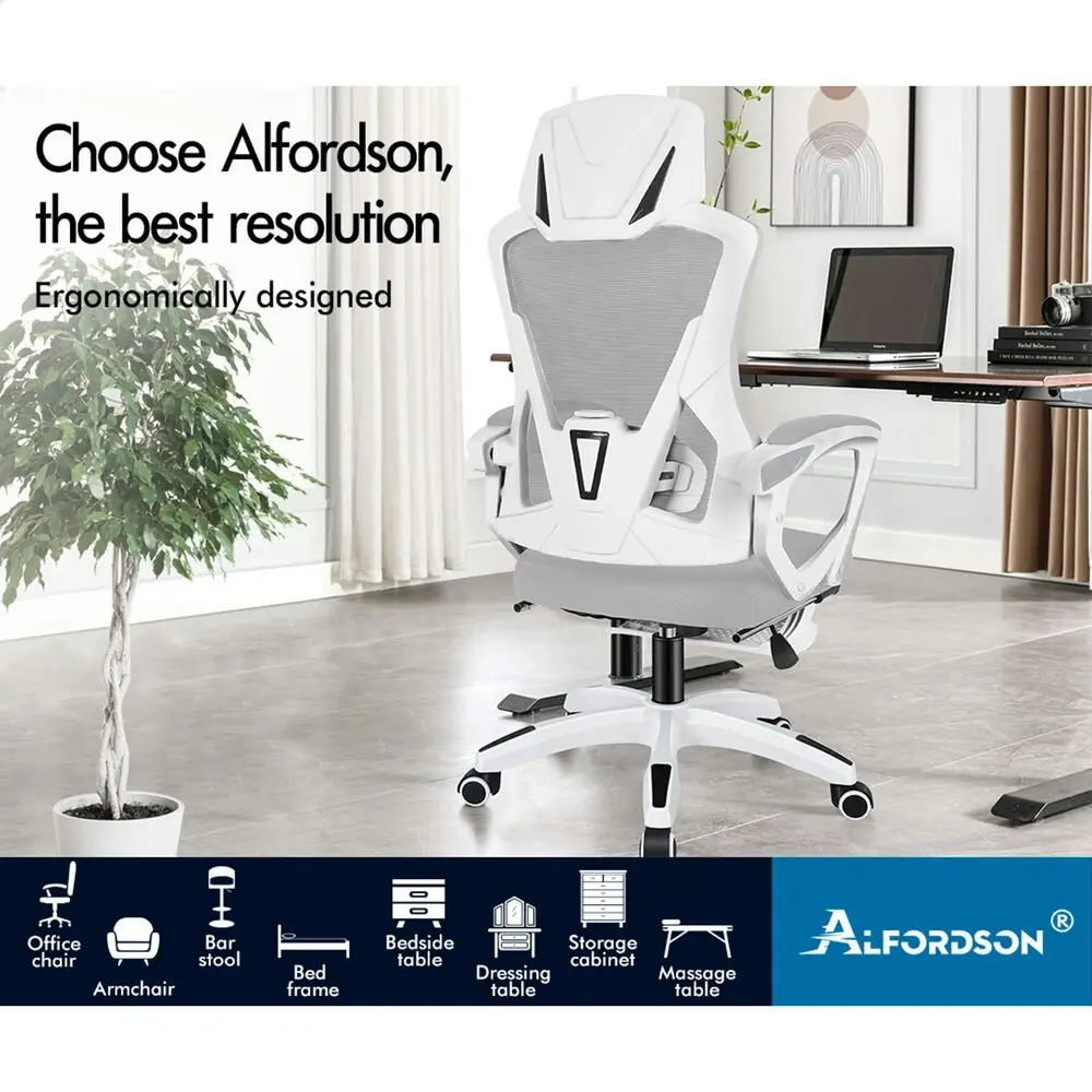 Alfordson Recline Mesh Office Chair with Footrest Grey White