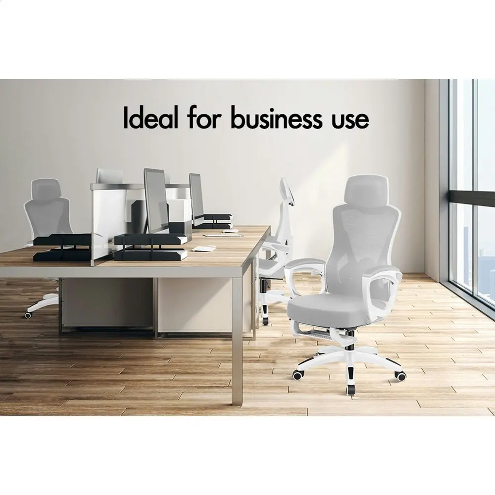 Alfordson Recline Mesh Office Chair with Footrest Grey White