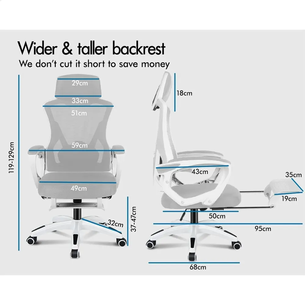 Alfordson Recline Mesh Office Chair with Footrest Grey White