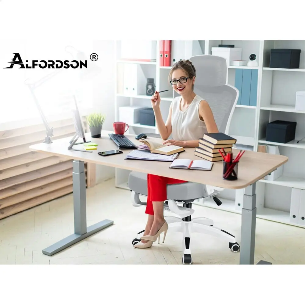 Alfordson Recline Mesh Office Chair with Footrest Grey White