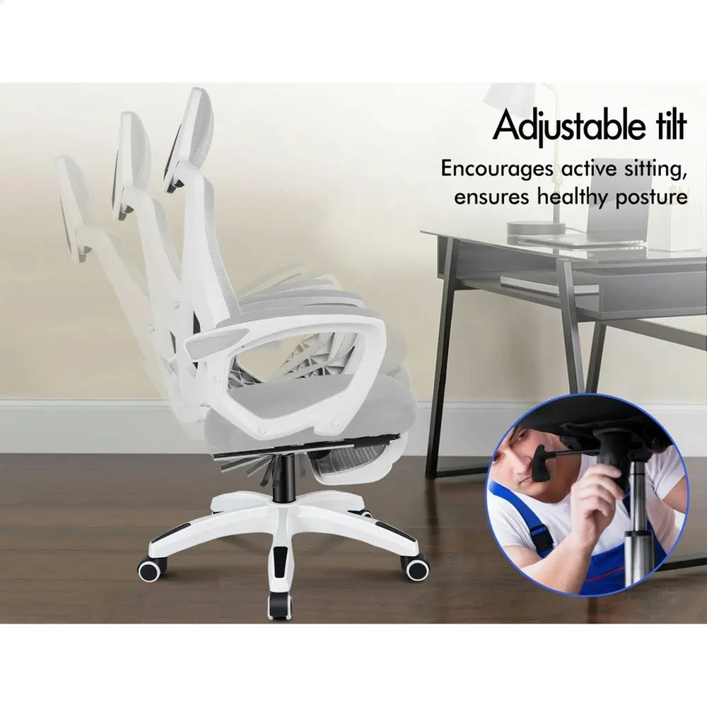 Alfordson Recline Mesh Office Chair with Footrest Grey White