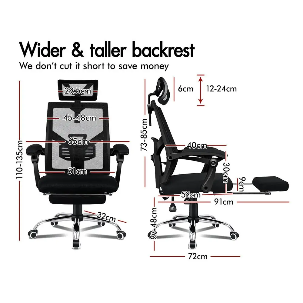 Alfordson Lumbar Adjustable Recline Mesh Office Chair with Footrest All Black