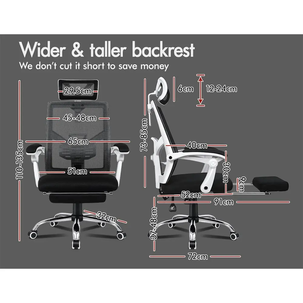 Alfordson Lumbar Adjustable Recline Mesh Office Chair with Footrest Black White