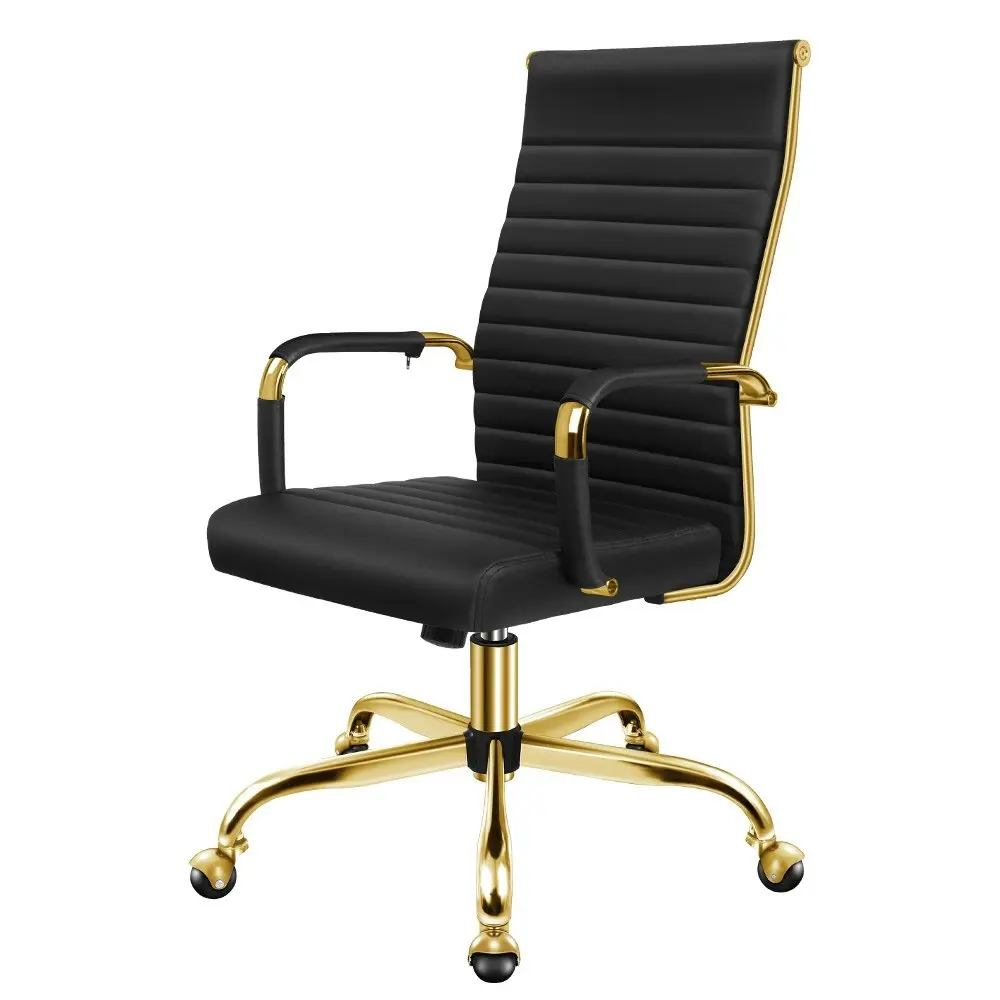 Alfordson High Back Padded PU Leather Office Chair Gold Black