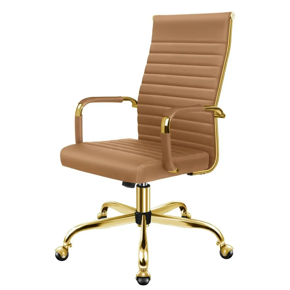 Alfordson High Back Padded PU Leather Office Chair Gold Brown