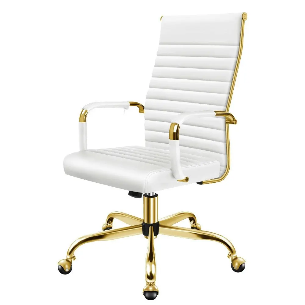 Alfordson High Back Padded PU Leather Office Chair Gold White