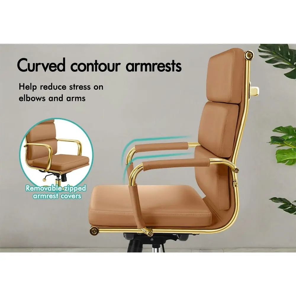 Alfordson Ergonomic Padded High Back Executive Office Chair Gold Brown