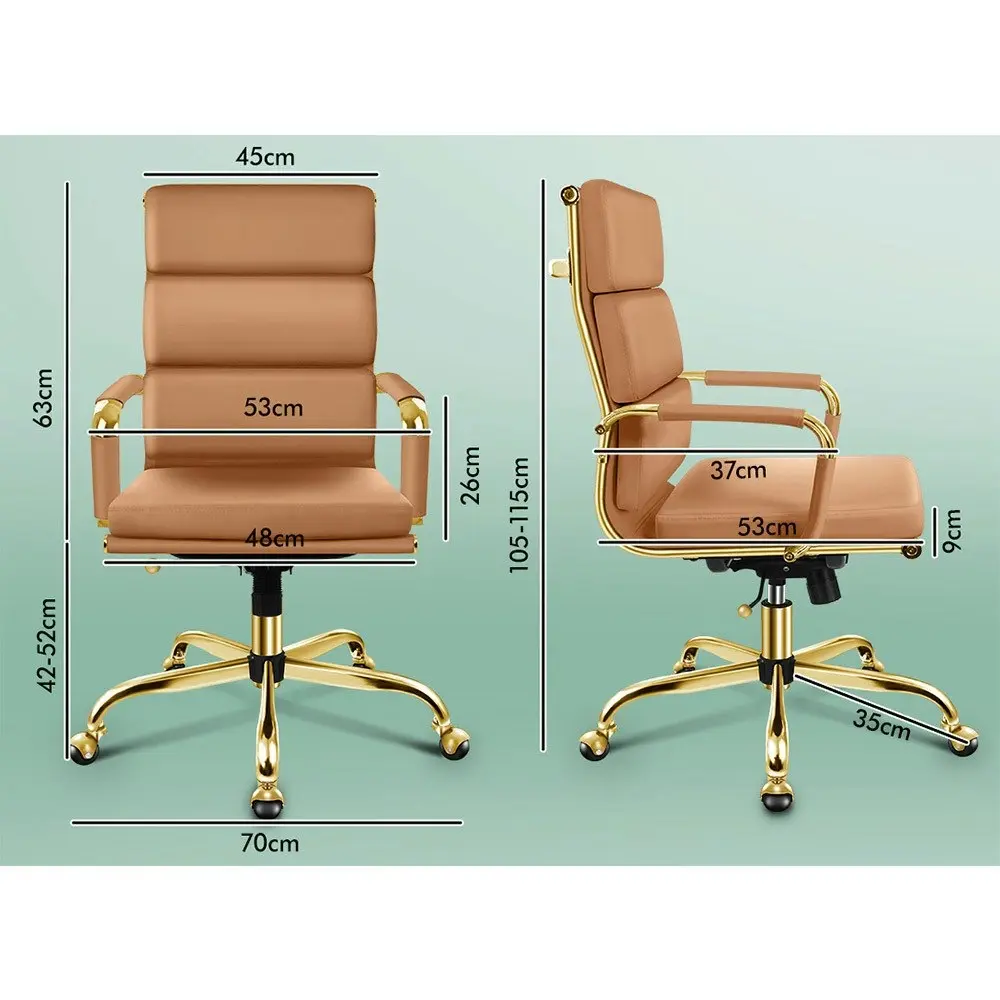 Alfordson Ergonomic Padded High Back Executive Office Chair Gold Brown