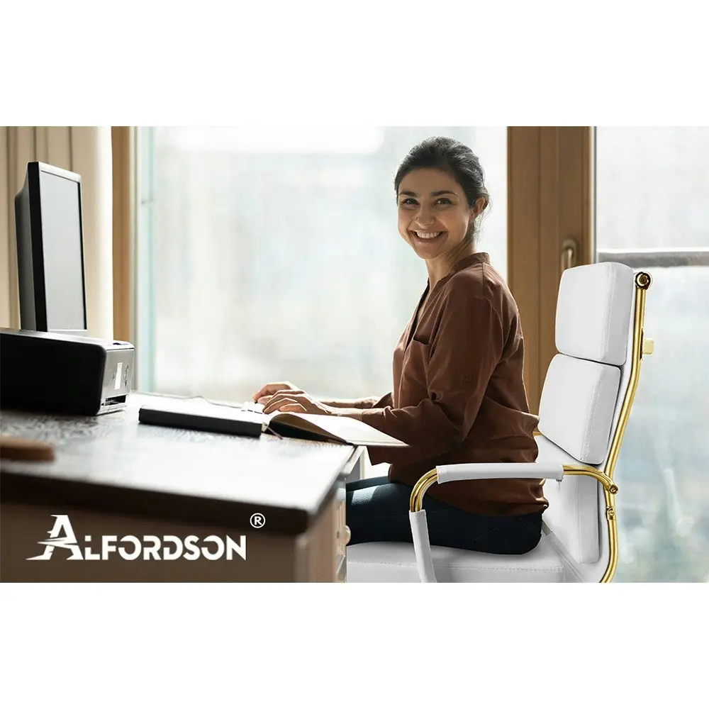 Alfordson Ergonomic Padded High Back Executive Office Chair Gold White