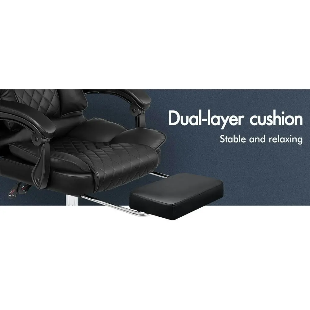 Alfordson Office Chair Deluxe PU Leather Executive - Black (With Footrest)