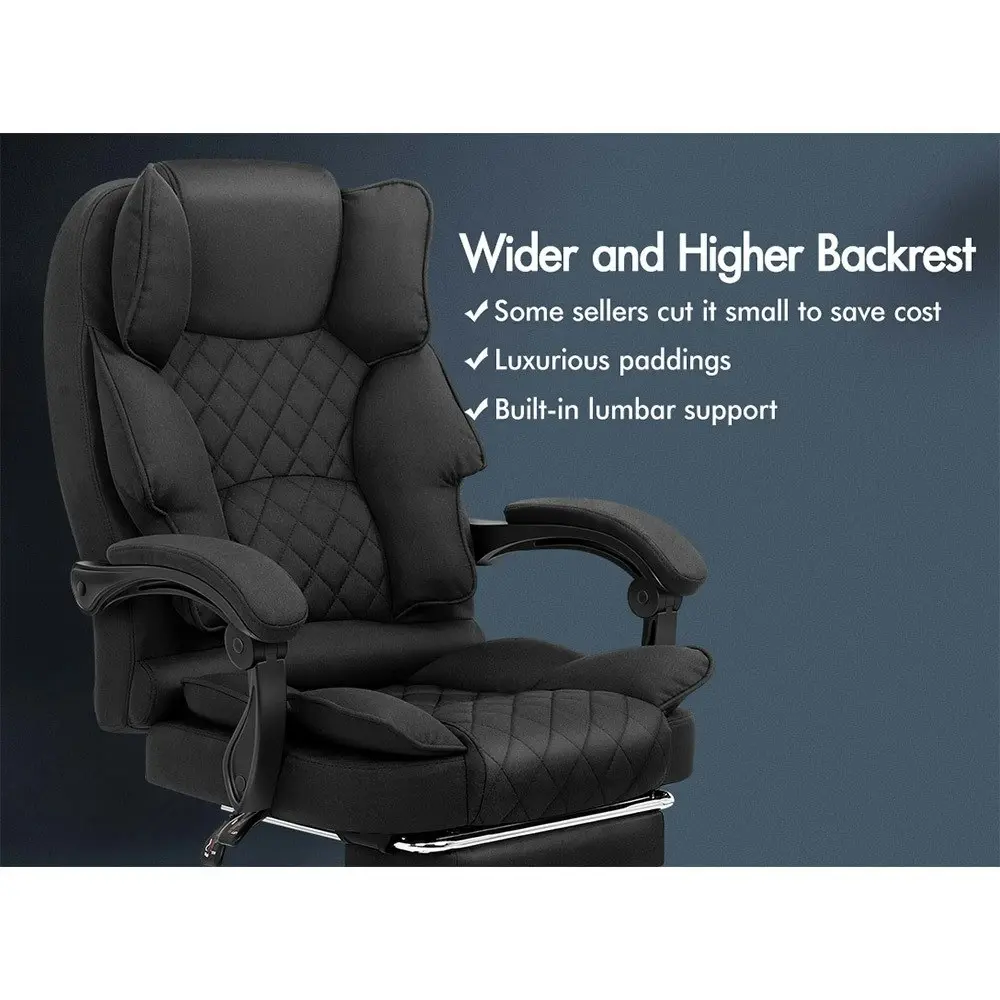 Alfordson Office Chair Deluxe Fabric Executive - Black (With Footrest)