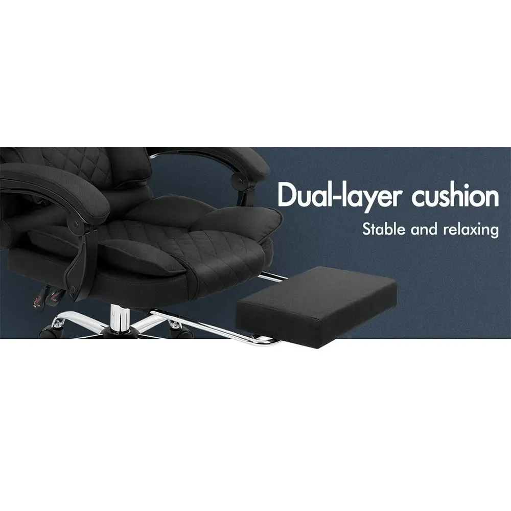 Alfordson Office Chair Deluxe Fabric Executive - Black (With Footrest)